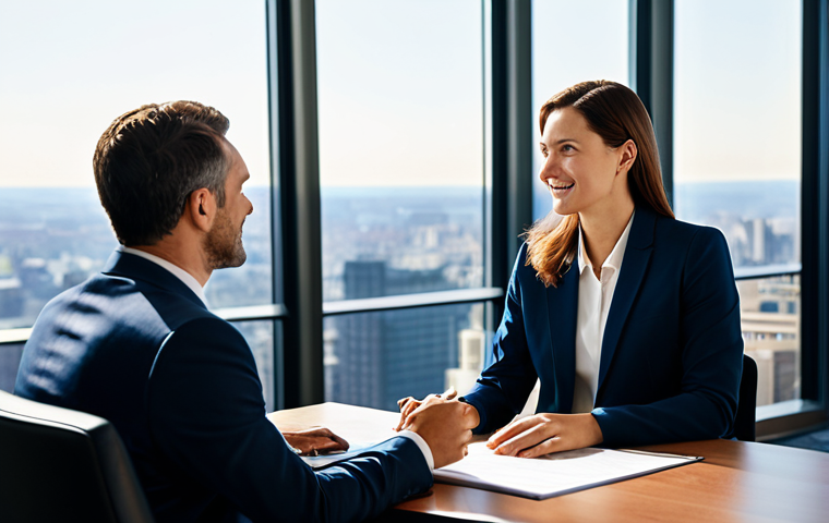 A professional female consultant, fully clothed in a modest business suit, is engaged in a clear, empowering discussion with a male client CEO in a modern, sunlit executive office. They are seated at a polished conference table, with large windows overlooking a vibrant city skyline, evoking a sense of strategic clarity and collaboration. The atmosphere is professional and respectful, focusing on positive interaction and shared understanding. perfect anatomy, correct proportions, natural pose, well-formed hands, proper finger count, natural body proportions, professional dress, appropriate attire, safe for work, appropriate content, family-friendly, high-resolution, professional photography, cinematic lighting.