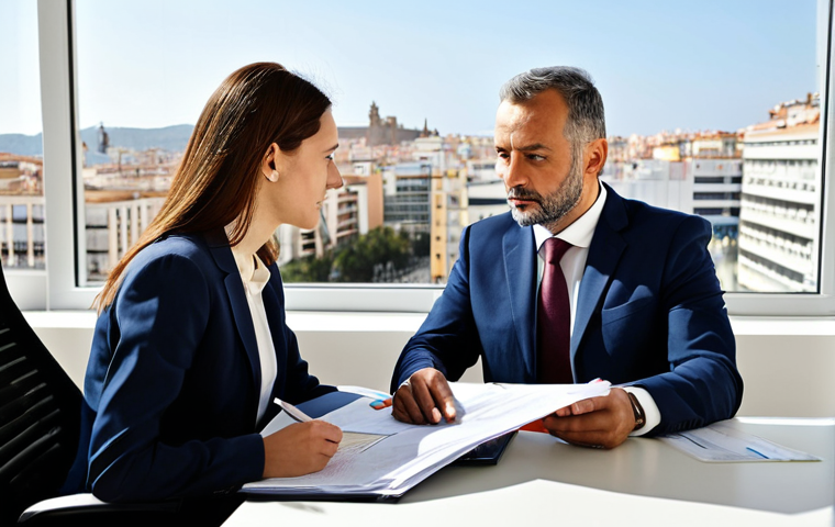 **
"A professional management consultant, fully clothed in a modest business suit, engaging in a focused discussion with a client in a bright, modern office in Valencia, Spain. The office has large windows overlooking the city. They are reviewing documents and discussing strategic options. Perfect anatomy, correct proportions, natural pose, well-formed hands, proper finger count. Professional attire, appropriate content, safe for work, professional photography, high quality, family-friendly."
**