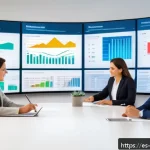 컨설턴트의 로드맵 작성 방법 - A professional business consulting meeting scene in a modern Spanish office, with diverse team membe...